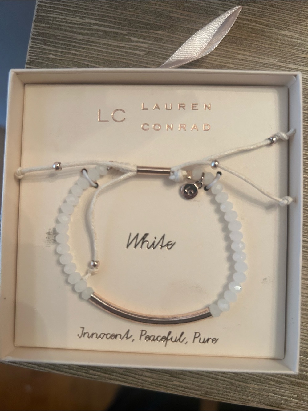 LC Lauren Conrad White Beaded Bracelet with Silver-Tone Bar